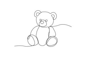 Cute teddy bear one-line art drawing. Teddy toy continuous outline . vector