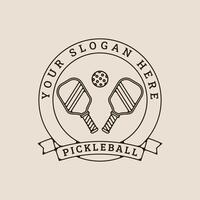 pickleball torneo línea Arte logo con emblema, raquetas y pelota ilustración minimalista diseño. vector