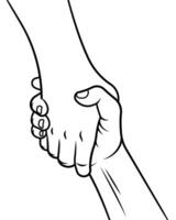Helping hand concept line art isolated on white background. vector