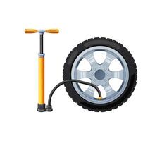 Hand air pump and tire isolated on white background. vector