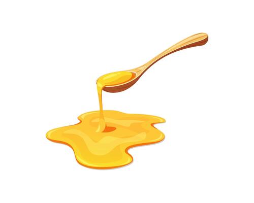 Wooden spoon filled with honey isolated on white background.