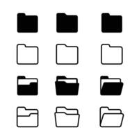 Open and closed folders flat and line icon set vector