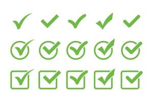 Green check mark icon set. Tick symbol in green color. Check mark symbols vector