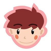 Cute cartoon boy face with pink background. Logo face on isolated white background. or Illustration. vector