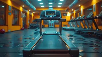 This gym with only a treadmill in the center, devoid of people. Empty Gym With Treadmill video