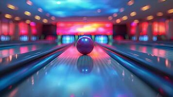 diese Bowling Gasse verpackt mit Bowling Bälle und Stifte zum ein Spiel. video