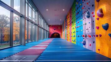 This Scaled for adventure. indoor rock climbing wall beckons climbers. video