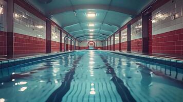 isto interior natação piscina com claro como cristal azul água, convidativo para uma refrescante mergulho video