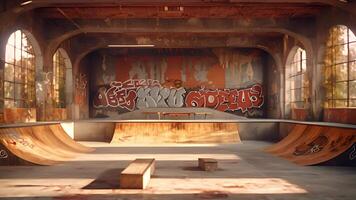 deze skateboard park met kleurrijk graffiti Aan muren. skateboard park met graffiti video