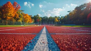 This Hurdles set up on the track at a bustling track and field stadium video