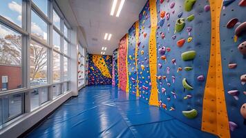 This Conquer heights. indoor rock climbing wall invites fearless climbers. video