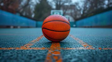 This basketball ball positioned on top of a basketball court surface. video