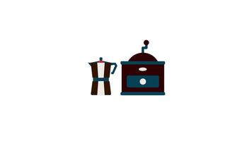 café amoladora y moka maceta animación icono video