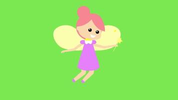 A girl with feather flying in the air isolated on green background. video