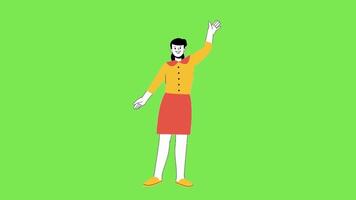 A motion graphics of a beautiful young lady waving isolated on green background. video