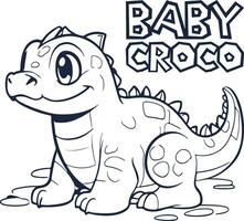 Crocodile vecto illustration Black and white Crocodile alphabet coloring book or page for children vector