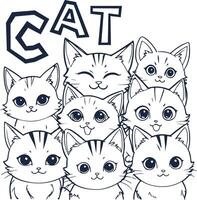 gato ilustración negro y blanco gato alfabeto colorante libro o página para niños vector