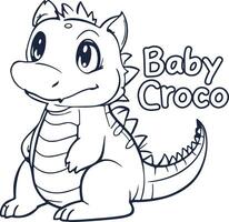 Crocodile vecto illustration Black and white Crocodile alphabet coloring book or page for children vector