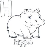 hipopótamo ilustración negro y blanco hipopótamo alfabeto colorante libro o página para niños vector