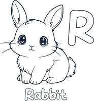 Rabbit illustration Black and white Rabbit alphabet coloring book or page for children vector