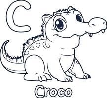 Crocodile vecto illustration Black and white Crocodile alphabet coloring book or page for children vector