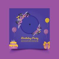 Birthday party social media template vector