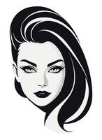 Woman face with over the side medium length hairstyle 90s vector