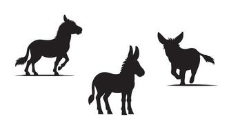 Donkey black silhouette illustration set vector