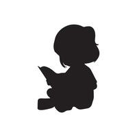 Girl reading book black silhouette illustration vector