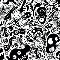 abstract background Silly Monster Doodle Seamless Pattern vector