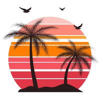 palm silhouettes at sunset vector