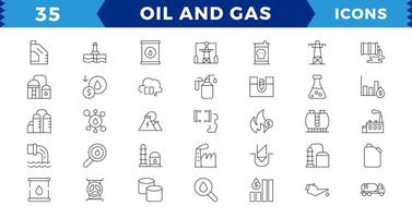 petróleo y gas - píxel Perfecto Delgado línea web icono colocar. contorno íconos recopilación. editable carrera vector