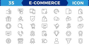 E-Commerce set of web icons in line style. .Online shopping icons for web and mobile app. .Business, bank card, .gifts, sale, delivery. vector