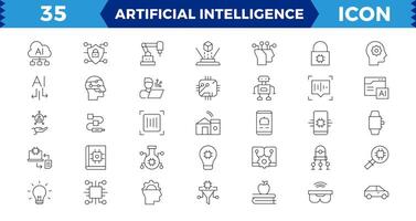 artificial inteligencia píxel Perfecto conjunto de web íconos en línea estilo. ai tecnología íconos para web y móvil aplicación máquina aprendiendo, digital ai tecnología, inteligente robótico, nube informática red. vector