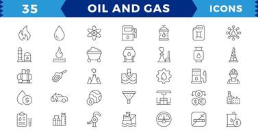 petróleo y gas - píxel Perfecto Delgado línea web icono colocar. contorno íconos recopilación. editable carrera vector