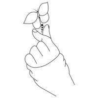 Hand with butterfly coloring page vector
