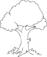 negro y blanco dibujos animados ilustración de un grande árbol con niebla o nube para colorante libro vector