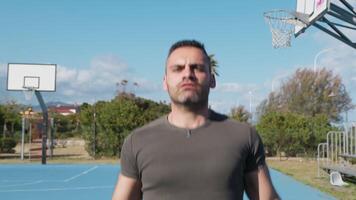 Man Trains Jumping Rope In Blue Basketball Court video