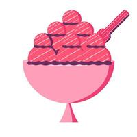 strawberry ice cream with lots of piles and jam toppings served into ice cream bowl. ice cream illustration elementstrawberry ice cream with lots of piles and jam toppings served into ice cream bowl. vector
