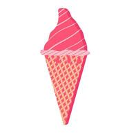 strawberry ice cream served in a cone with melted strawberry topping that looks delicious. ice cream illustration element vector