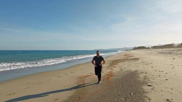 sano persona obtiene espalda dentro físico forma por corriendo en el playa video