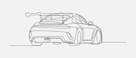 espalda ver de carreras coche con continuo uno línea dibujo estilo. editable ataque. gráfico ilustración. vector