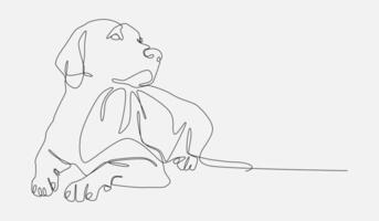 one continuous line drawing of a retriever dog sitting and relaxing. editable stroke. graphic illustration. vector