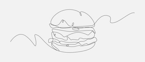 burger with continuous one line drawing style. editable stroke. graphic illustration. vector