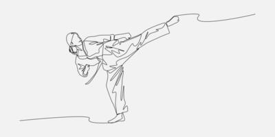 female karateka showing kicking technique. continuous one line drawing style. editable stroke. graphic illustration vector