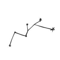 Constellation Perseus scheme in starry sky. Doodle, sketch, linear icons of all 88 constellations on white background vector