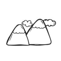 isolated two mountains and clouds colorless black and white contour line easy drawing vector