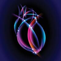 Illustration of multicolored overlays forming the shape of a human heart with bright intersections on a black background. vector