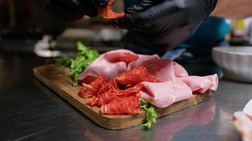 Chef Is Preparing A Platter Of Typical Calabrian Meats Food video