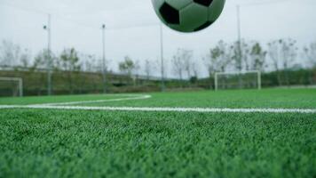 voetbal bal dribbelen in de gras van de veld- video